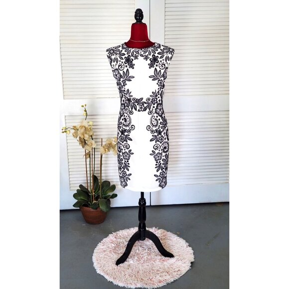 Liz Claiborne Women's White/Black Lace Floral Print Sheath Dress Size 10 1492 - Picture 5 of 10